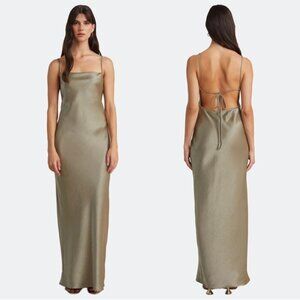 Elegant Olive Green Satin Maxi Dress